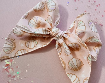 Pink Whimsical Seashell Fable Bow, seashell, summer, beach, pink,bow, Fable Bow, for Toddler, for Baby, for Adult, Hair Accessory, Hair Bow