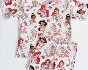 Ensemble de salon de motard classique princesse, ensemble de salon, princesse, parc magique, pour bébé, journée au parc, short de motard, pour tout-petit, ensemble rose assorti