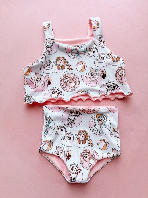 Summer Pup Reversible Cami Bikini, Kids Swimwear, Swimwear, Bikini, Handmade Swimwear, Reversible, Cami Tank, Summer, Blue Heeler, Blue Dog