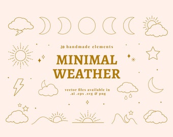 Celestial Vector Icons: Minimalist Sun, Moon, Stars (Digital Download)