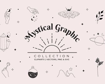Mystical Vector Icons: Boho Celestial Logo Templates (PNG, SVG)