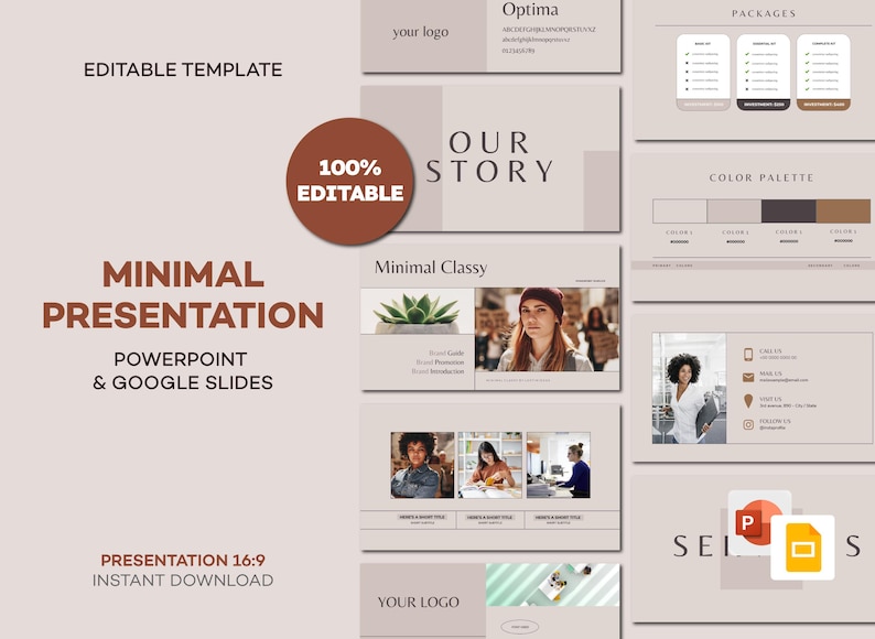 Neutral Google Slides Minimalist Brand Presentation Template | Neutral Boho Powerpoint ...
