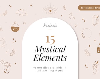 15 Mystical & Minimalist Logo Elements, Celestial Logo, Boho Logo Design Elements, Celestial and Mystical Vectors