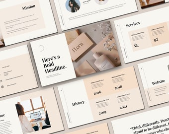 Flora Minimal PowerPoint Template, Company Brand Presentation Template with Neutral Colors, Google Template, Boho Minimalist Powerpoint