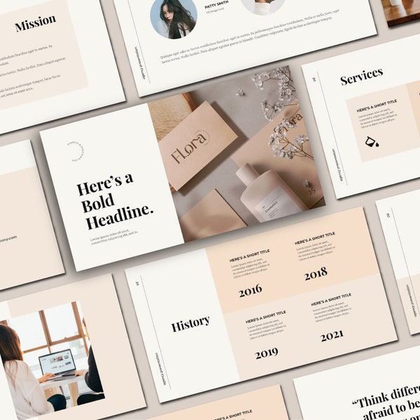 Flora Minimal PowerPoint Template, Company Brand Presentation Template with Neutral Colors, Google Template, Boho Minimalist Powerpoint