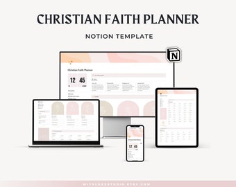 Christian Notion Template, Faith Notion Template, Notion Bible Reading Tracker, Bible Study Notion, Prayer Journal, Christian Notion Planner