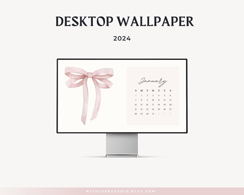 2024 Desktop Wallpaper, Croquette Ribbon Wallpaper, 2024 That Girl