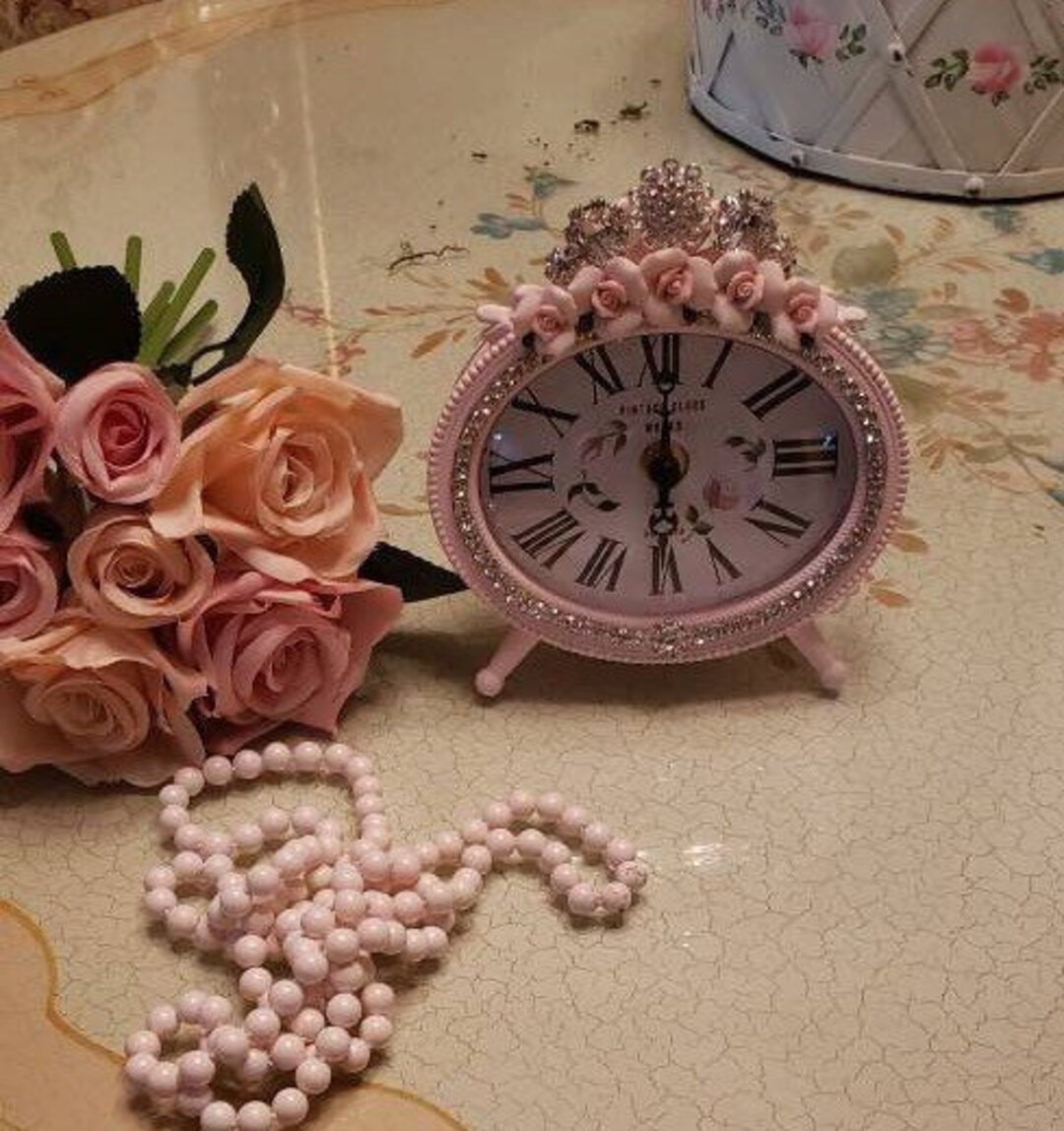 Shabby Chic Pink Hand Painted Roses Clock Cottage - Etsy
