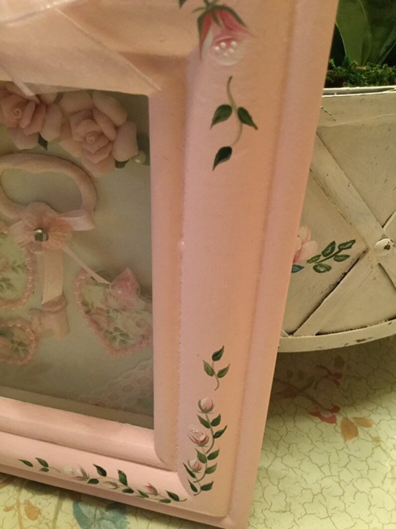 Shabby Chic Pink Roses Shadow Box Wall Key Heart - Etsy