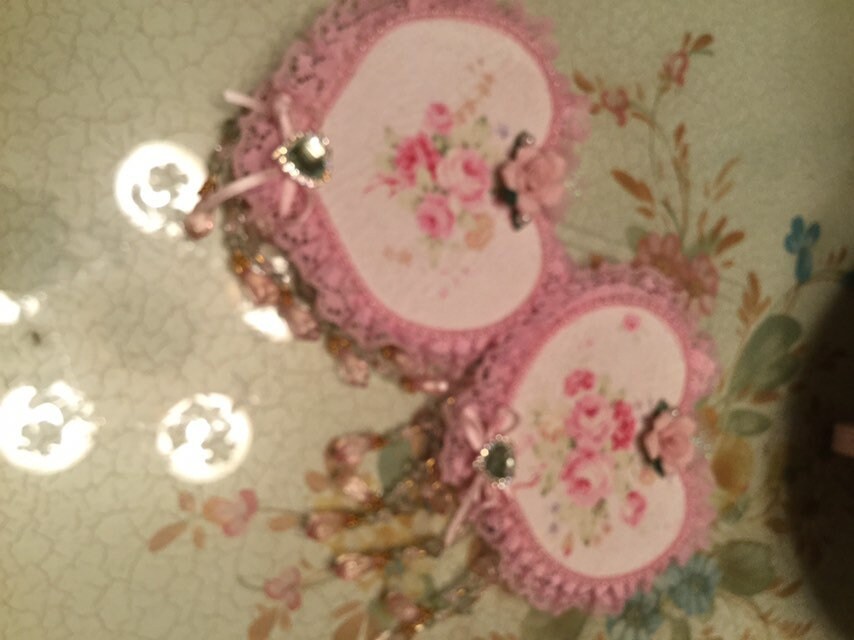 Shabby Chic Pink Hanging Hearts Rose Decor Wall Pair - Etsy