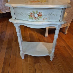 Shabby Chic Side Table Accent Hand Painted Roses