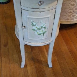 Shabby Chic Side Table Accent Night Table Hand Painted Roses Floral