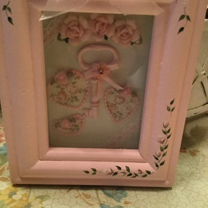 Shabby Chic Pink Roses Shadow Box Wall Key Heart