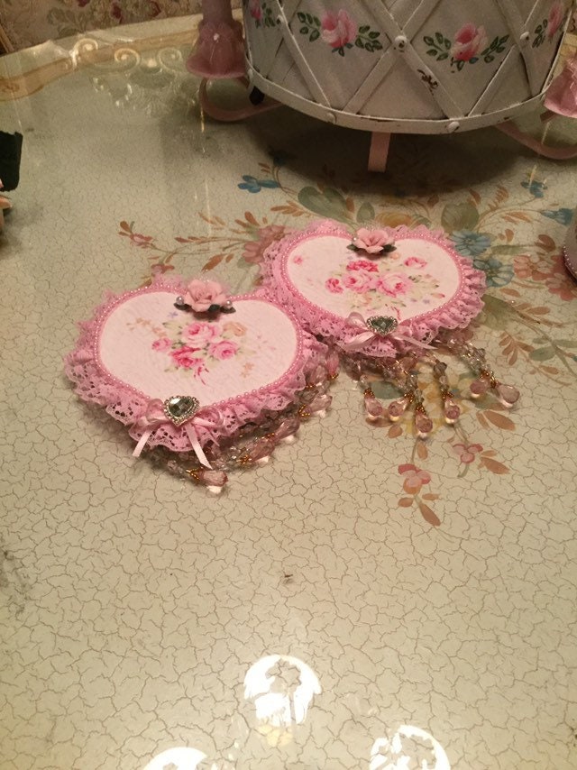 Shabby Chic Pink Hanging Hearts Rose Decor Wall Pair - Etsy