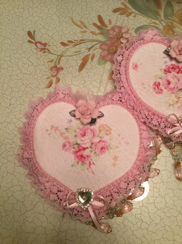 Shabby Chic Pink Hanging Hearts Rose Decor Wall Pair - Etsy