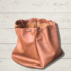 Große braune Leder Tasche mit Kordelzug - Geldbeutel - Leder Beutel - Geldbeutel - Stein Beutel - Obst Beutel - Handgefertigter Leder Beutel mit Kordelzug