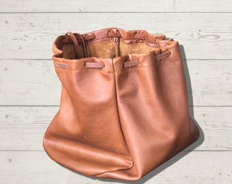 Large Drawstring Brown Leather Bag - Money pouch - Leather Pouch - Coin Purse - Stone Pouch - Fruit Pouch - Handmade Leather Drawstring