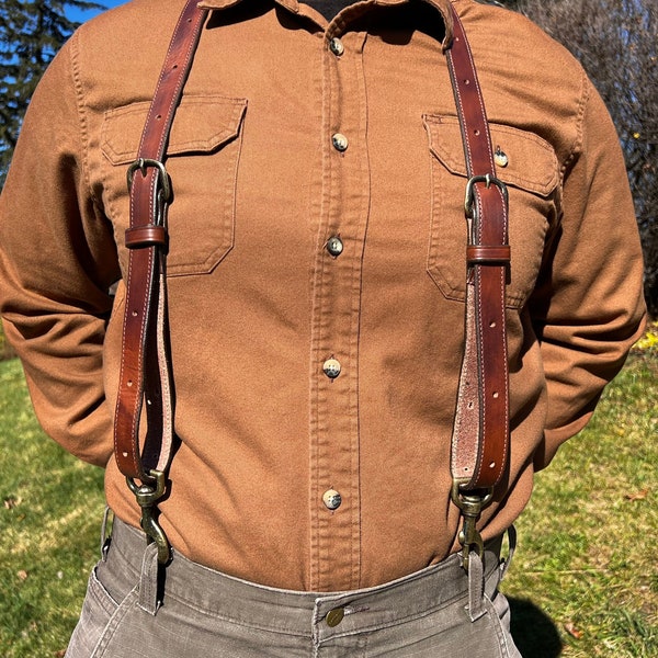 Men's Dark Brown Leather Work Suspenders / Wedding Suspenders / Handmade Top Grain Leather Suspenders / Adjustable Durable Snap Suspenders