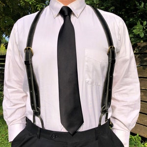 Men's Black Leather Button Suspenders Wedding Men Suspenders Groomsmen ...