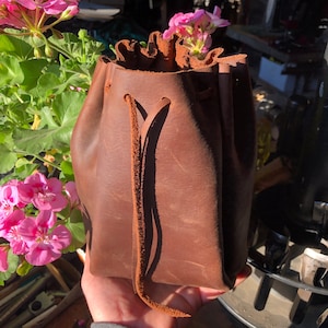LARGE Leather Pouch | Drawstring Storage Bag | Medieval Leather Bag | Fruit Bag | Muslin Bag | Food Pouch | Large Coin Pouch | Money Bag