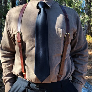 Men&#39;s Leather Button Suspenders: Handmade Wedding Groomsmen Gift