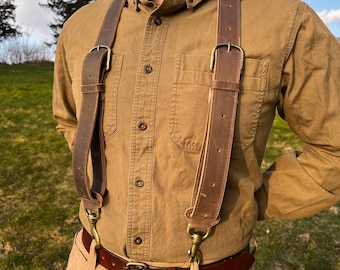 2” Wide Light Brown Leather Suspenders | Durable Suspenders | Work Suspenders | Outdoor Suspenders | Sportsman Suspenders | Men Suspenders