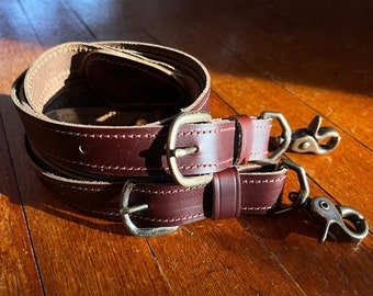 Tirantes de cuero hechos a mano con broches: regalo para padrinos de boda en color marrón rojizo