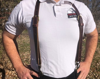 Handmade Heavy Duty Leather Work Suspenders: Adjustable Snap Belt