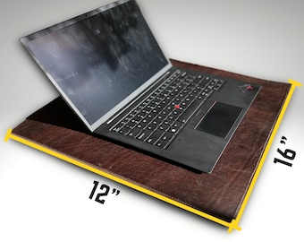 Handmade Leather Laptop Pad with RF-Shielding Faraday Fabric, Desk Mat for Laptop and Tablet