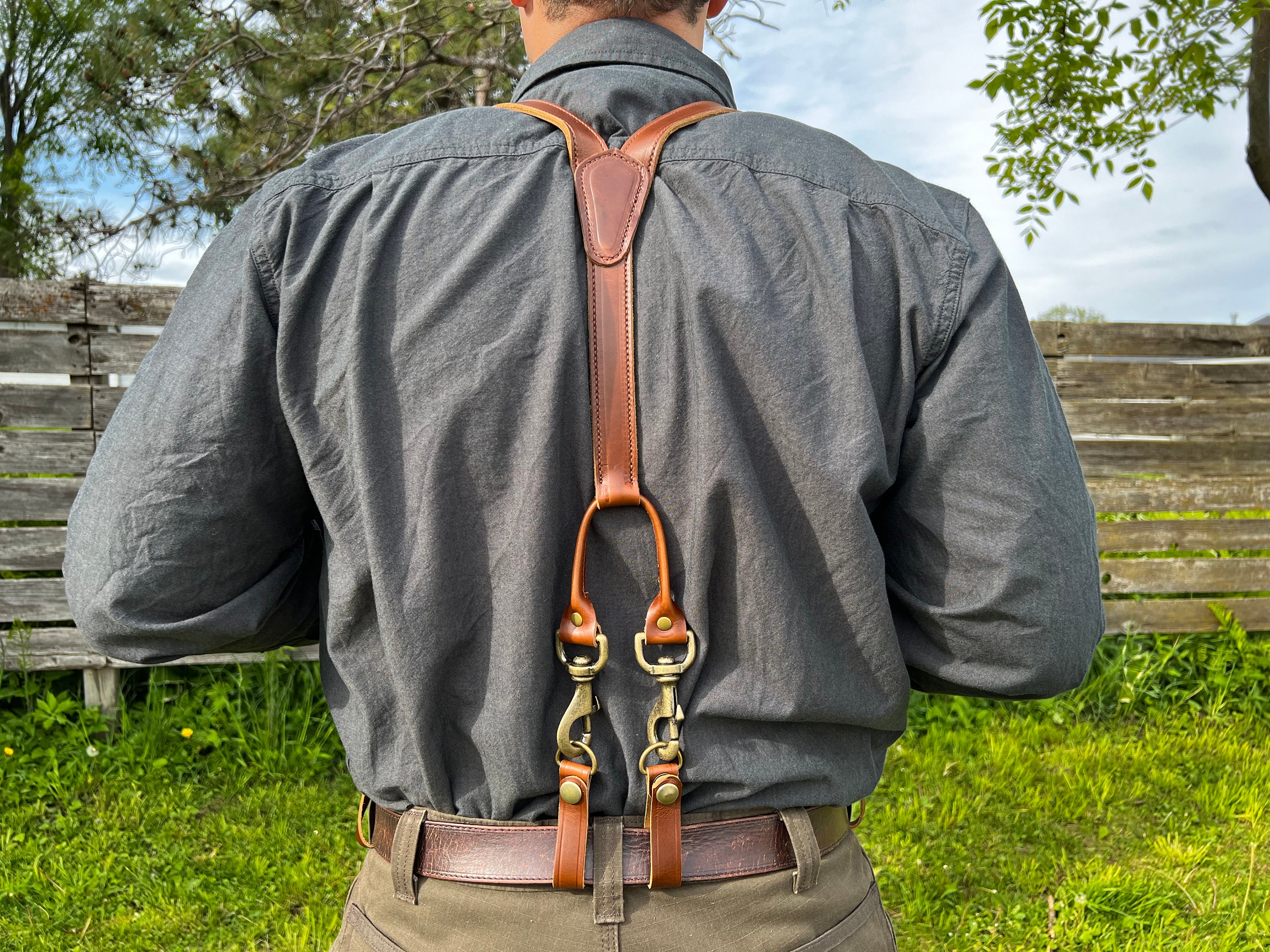 Men's Brown Leather Work Suspenders / Wedding Suspenders / Etsy