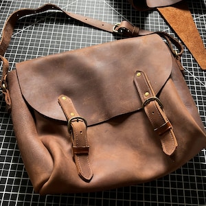 Handmade Brown Leather Messenger Bag: iPad Laptop Briefcase