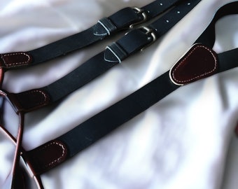 Handmade Black Leather Button Suspenders - The Best Groomsmen Gift - Wedding Suspenders - Western Suspenders - Suspenders - Men Suspenders