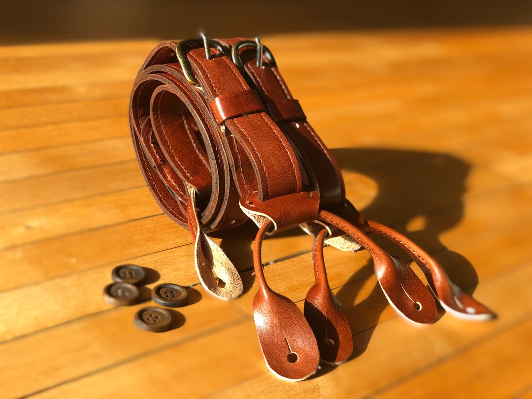 Handmade Leather Button Suspenders: Rustic Groomsmen Wedding Belt - Etsy