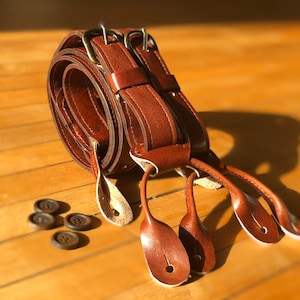 Handmade Leather Button Suspenders: Rustic Groomsmen Wedding Belt