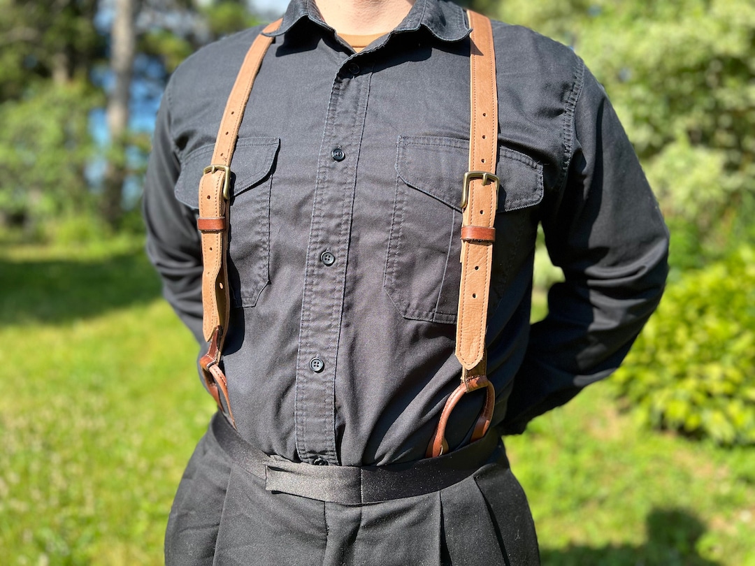 Handmade Leather Button Suspenders: Western Style, Solid Brass Hardware ...
