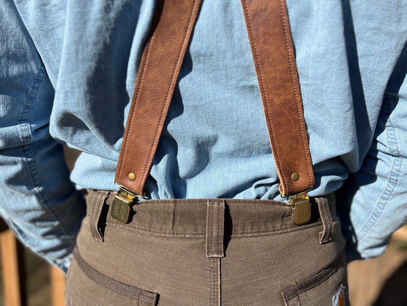 1.5 Wide Soft Brown Leather X Suspenders Durable Suspenders Etsy