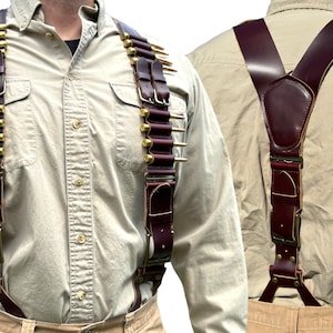 Handmade Leather Hunting Suspenders with Cartridge Holder: Ammo Chest Rig
