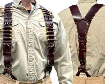 Handmade Leather Hunting Suspenders with Cartridge Holder: Ammo Chest Rig