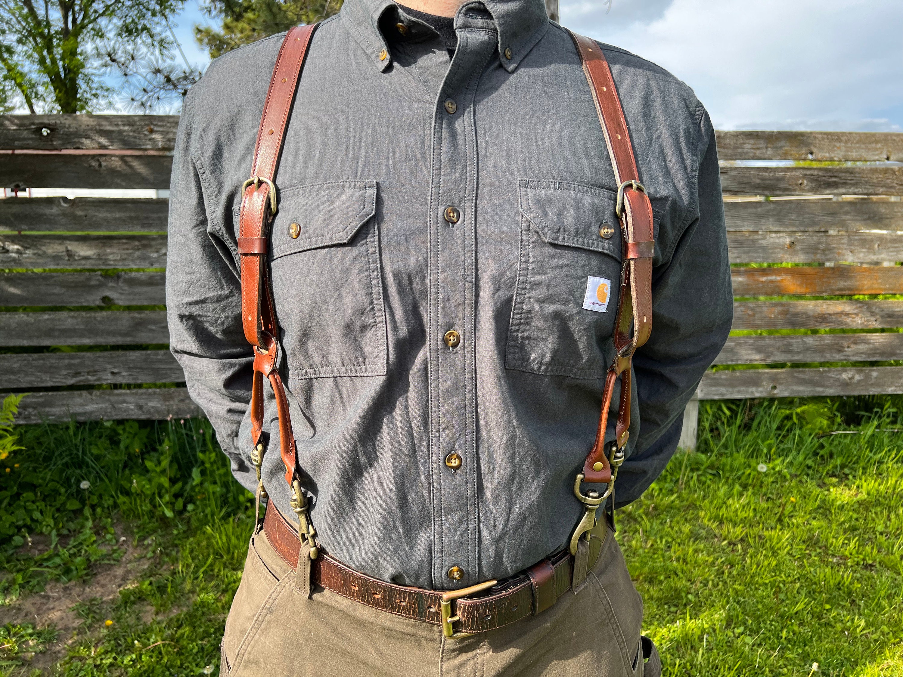 Men's Whiskey Leather Work Suspenders / Wedding Suspenders / Top Grain  Leather Suspenders / Adjustable Snap Suspenders / Durable Work Belt 
