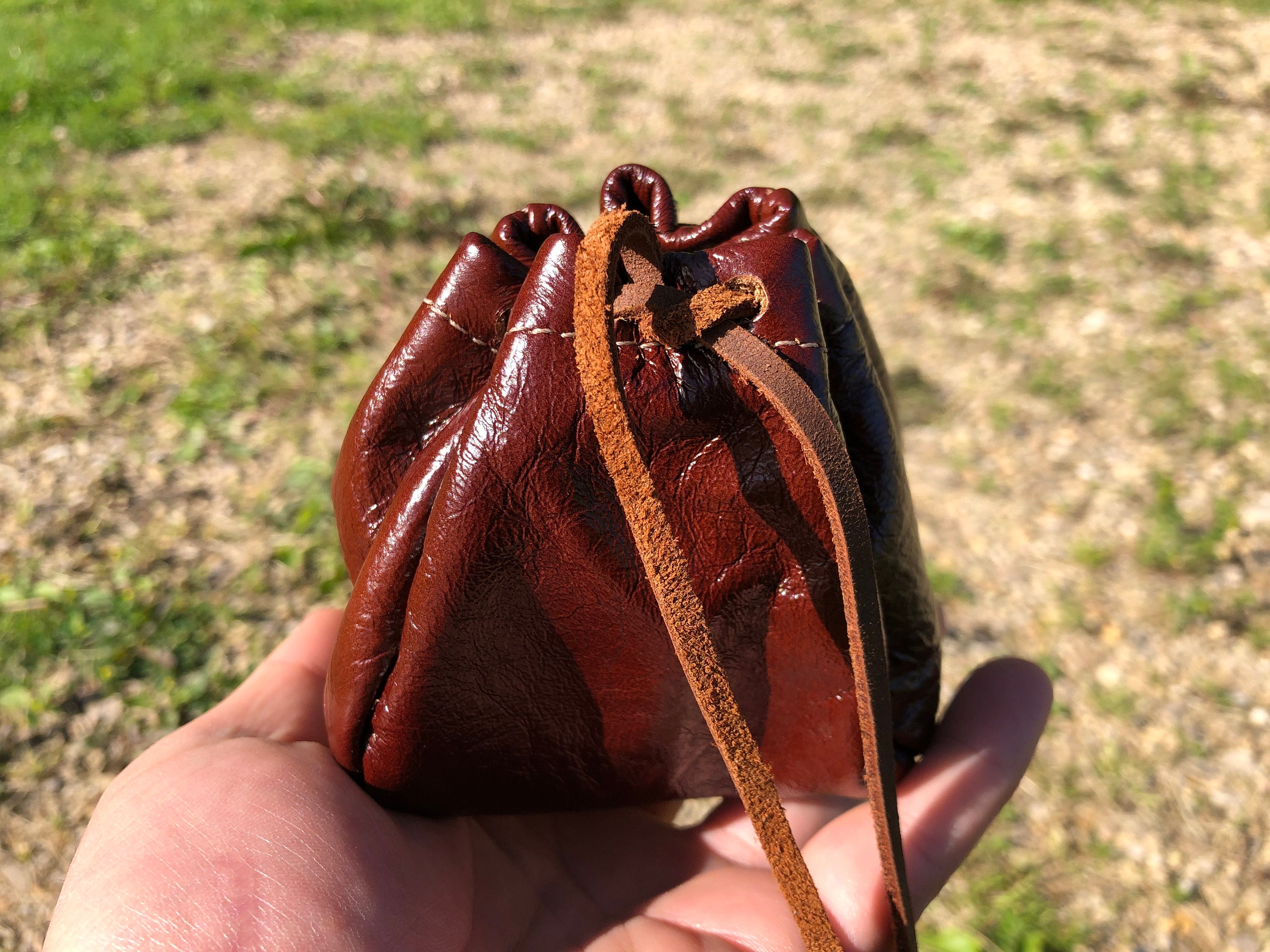 Brown Leather Drawstring Pouch