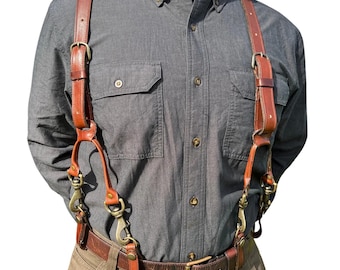 Handmade Whiskey Leather Suspenders: Adjustable Work or Wedding