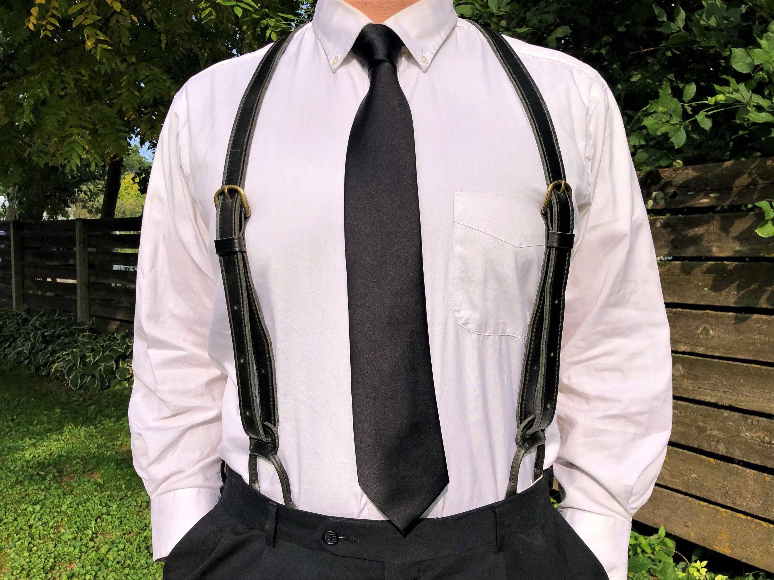 Men's Leather Button Suspenders Wedding Men Suspenders Etsy