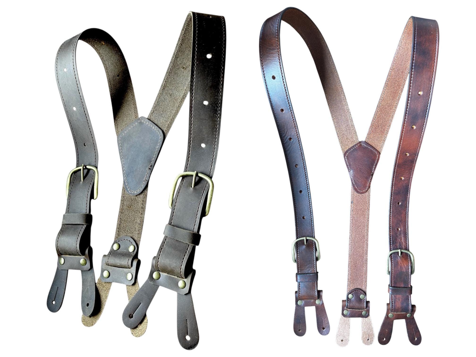 Handmade Dark Brown Leather Button Suspenders: 1.5 Inch Wide Vintage ...