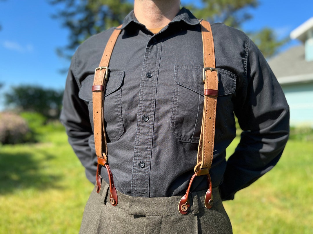 Handmade Brown Leather Button Suspenders: Rustic Wedding Groomsmen - Etsy