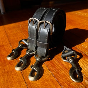 Handmade Black Leather Work Suspenders: Adjustable Top Grain Belt