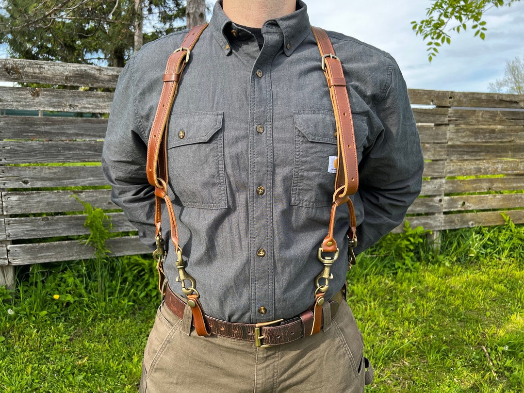 Men's Brown Leather Work Suspenders / Wedding Suspenders / Etsy