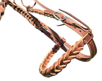 Handmade Braided Leather Headstall Set: Quarter Horse Tack