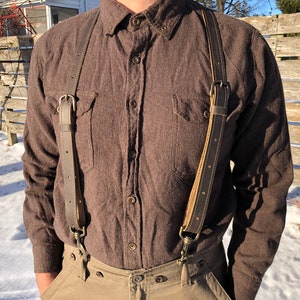 Men&#39;s Leather Snap Suspenders - Heavy Duty & Classy - Wedding Men Suspenders - Groomsmen Gift - Vintage Handmade Amish Work Suspenders
