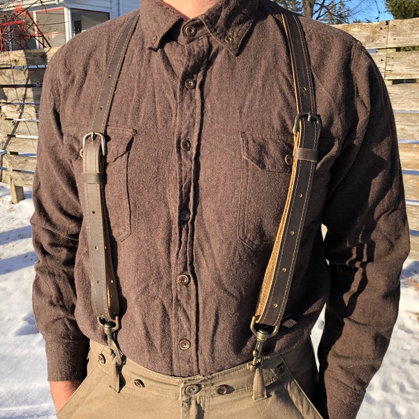 Men's Heavy Duty Leather Suspenders: Handmade Amish Workwear