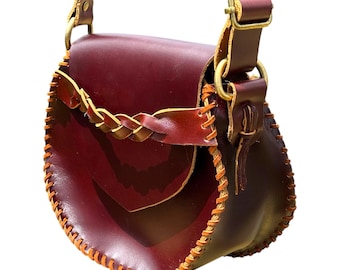 Handmade Leather Crossbody Purse: Rustic Braided Shoulder Bag
